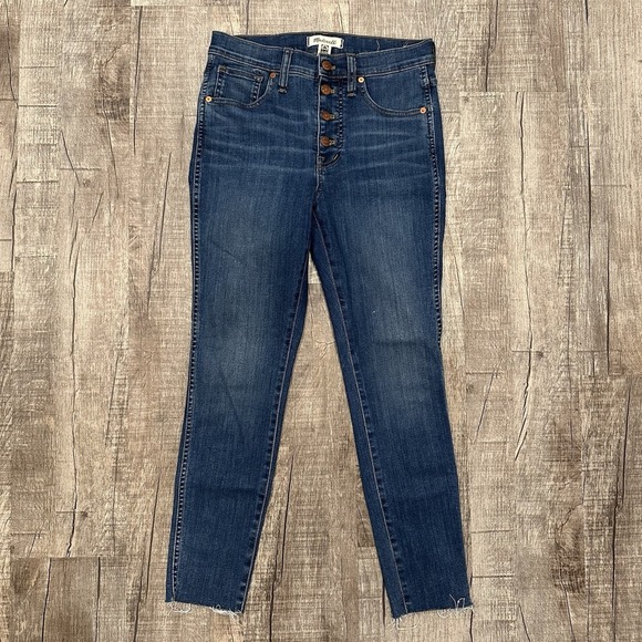 Madewell Denim - Madewell 10" High-Rise Skinny Jeans Medium Wash Raw Hem SZ 27P Button Fly Denim